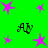 Green background with pink stars and black cursive 'AW' text in four corners.