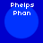 Four identical blue circular icons with white pixelated text "Phelps Phan" arranged in a on a solid dark blue background
