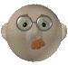 Four circular cartoon faces with glasses and mustaches, each showing a different eye expression in sequence.