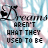 Pixelated character icon with black outline and pink/blue background, displaying text 'DREAMS AREN'T WHAT THEY USED TO BE' in blocky font.