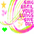 Pixelated icon with pink text "SING UNTIL YOUR LUNGS GIVE OUT" over colorful swirls, featuring yellow stars and green/pink hearts.