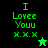 Green pixelated text 'I Lovee Youu x.x.x' on black and green backgrounds with a star symbol, displayed in two variations.