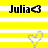 Yellow and white striped background with black text and gray heart outlines. Text reads "Julia" with a heart symbol, "is", and "mi bff" with a heart symbol. Three gray heart outlines appear in different positions across the frame.