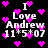 Black background with white text reading "I Love Andrew 11*5*07" surrounded by pink pixelated hearts, some of which shift position across frames.