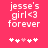 Pixelated text on a pink background reads "jesse's girl<3 forever" with five heart symbols below, two of which are light pink.