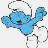 A pixelated blue cartoon character with white limbs and a circular halo-like outline, next to the text "life is smurfy" in blue block letters on a transparent background.