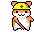 Pixel art hamster character in yellow hard hat with green cross, orange and white fur, pink cheeks, holding red-and-gray tool across body.