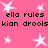 Pink background with white star shapes and repeated black text reading 'ella rules' and 'kian drools' in pixelated font.