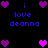 Pixel art icon with blue text 'i love deanna' and purple/pink hearts on black background, showing animation changes in heart colors and positions.