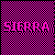 A static image displays the word "SIERRA" repeated across a of pink and black pixelated sections with no visible motion or animation changes