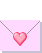 Two pixelated pink envelope icons with heart symbols, one showing a heart on a chain inside the envelope and the other showing a heart attached to the envelope flap.