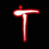 Red neon-style letters T and K on black background, with some frames showing blurred or distorted versions of the characters.