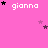 Pixelated pink background with repeated white text 'gianna' and scattered black/purple stars, some stars change position across frames.