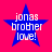 Four identical blue star icons with white text "jonas brother love!" on a bright pink background, arranged in a