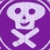 Pixelated purple icon featuring a smiling skull with crossed bones inside a circular border, next to white text reading "less than jake" on the right side.