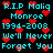Pixelated cyan text on black background with red heart symbols scattered throughout, displaying memorial tribute to Malia Monroe.