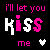 Pixel art contact sheet showing two animated frames of a text-based buddy icon with pink and white lettering on black background, featuring the phrase "i'll let you kiss me" and heart symbols that change color between frames.