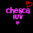Pixelated pink text 'chesca' and 'joy' with a red heart above the left version, both on black background.