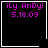 Four black square with white borders display purple text reading '¡Ly AnDy! 5.18.09' and two distinct symbols in bottom-right corners