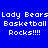 Blue background with white pixelated text 'Lady Bears Basketball Rocks!!!!' in four quadrants, one quadrant showing a yellow glow effect.