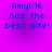 Four identical pixelated text on a purple gradient background display 'AmyV16 has the best site!' in blue block letters