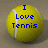A pixelated yellow tennis ball with a white seam and blue text reading "I Love Tennis" on its surface.