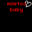 Red pixelated text 'miletoo baby' on black background with white heart symbol replacing the second 'o' in 'miletoo'.