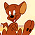 Pixelated cartoon character with brown fur, large ears, and a bushy tail against a light yellow background.