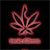 Pixelated icon of a pink cannabis leaf with a rectangular base on a black background.