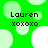 Green background with light green and white circles, text 'Lauren xoxoxo' in black pixelated font across four quadrants.