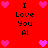 Red background with black text "I Love You AI" and pink heart icons arranged in a pattern