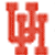 Red pixelated symbol resembling a stylized letter U with a horizontal bar and vertical extensions on a white background.