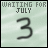 A light green textured background displays 'WAITING FOR JULY' text above a large number 3, with two heart symbols appearing in the bottom-right corner of some frames.