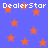 Blue background with orange stars and repeated white text 'DealerStar' in pixelated font.