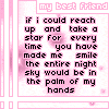 A pink-themed digital image with four identical displaying text about friendship and stars, each bordered by light gray lines