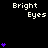 Pixelated icon with repeated 'Bright Eyes' text and purple heart stacks on black background, one gray rectangle visible.