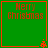 Green square with red border displaying 'Merry Christmas' text and small pixelated tree icons at bottom corners.