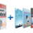 Static image shows a blue plus sign between two vertical panels; left panel has red and gray elements with partial orange shapes, right panel features a person in mid-air against a light blue background.