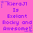 A static image with a bright pink background displays repeated text in purple pixelated font, including 'KieraJ1', 'Is', 'Exelant', 'Rocky and Awesome!', and small star symbols.