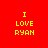 Red background with yellow text "I LOVE RYAN" arranged in four distinct layouts across a , each featuring an orange rectangular bar behind one word