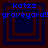 Blue text 'katzz' and 'graveyard!!' on dark blue background with nested square outlines in brown and dark blue.