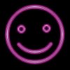Two pink neon smiley face icons on black background, one with soft glow and the other with bright pulsing outline.