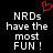 Black background with white pixelated text reading 'NRDs have the most FUN!' and a red heart symbol above the text.