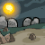 Animated contact sheet showing a ghostly character floating across a graveyard background with three distinct poses in sequence.