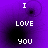 Purple background with white text "I LOVE YOU" arranged vertically, showing two distinct animation states where black circular artifacts shift position.