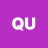 Purple background with white pixelated letters Q and U centered in the frame.