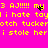Bright pink background with yellow pixelated text repeating phrases like '3 AJ!!!!! my 3 AJ!!!!' and 'i hate tay i hate tay', featuring small black-and-yellow animated elements.