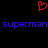 Red pixelated heart symbol above blue text reading 'superman superman' on black background.