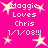 Pink background with repeated text "Maggie Loves Chris 1/1/08!!!" and white star shapes, static image.