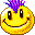 A 4x4 grid of pixelated yellow smiley face icons with purple, green, blue, and red spiky hair variations arranged in a contact sheet format.